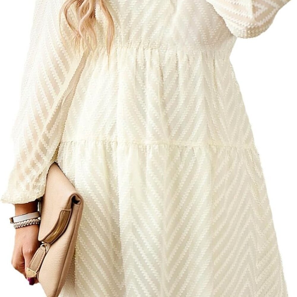 Women's Long Sleeve Mini Dress Polyester Casual Ruffle Tiered Smocked